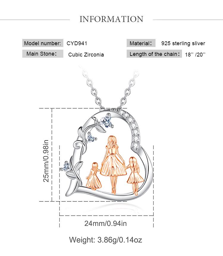 S925 Sterling Silver Mother & Daughter Heart Pendant, Elegant Necklace with Cubic Zirconia, Perfect Mother’s Day Jewelry Gift to Celebrate Love