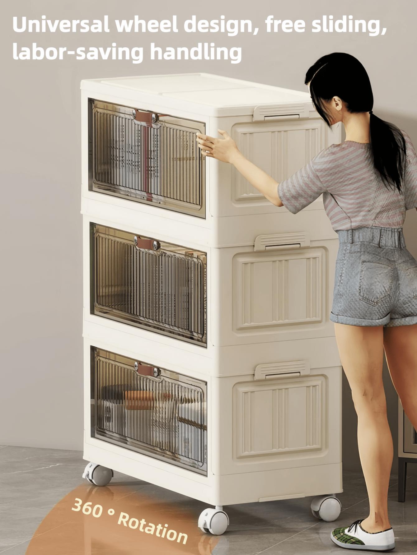 Foldable Storage Bins with Lids,Stackable Home Storage Cabinet Organizer for Closet - 4/5/6-Tier Stylish Plastic Storage Containers with Magnetic Doors & Wheels, Waterproof Collapsible & Portable Storage Solution, Collapsible Storage Box, Kitchen Pantry Foldable Storage Bins with Lids,Stackable Home Storage Cabinet Organizer for Closet - 4/5/6-Tier Stylish Plastic Storage Containers with Magnetic Doors & Wheels, Waterproof Collapsible & Portable Storage Solution, Collapsible Storage Box, Kitchen Pantry