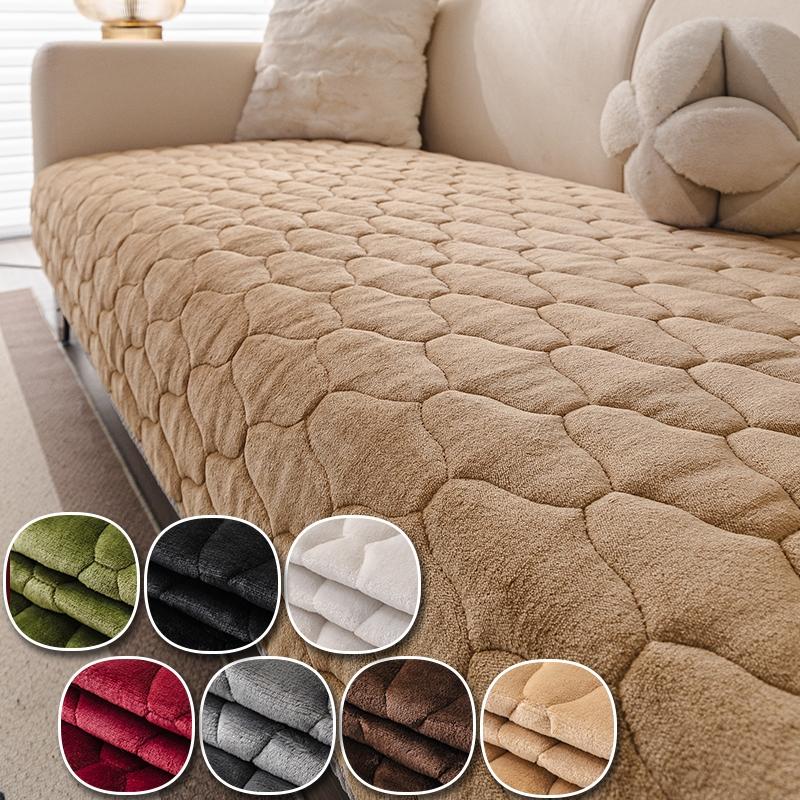 1pc Vintage Solid Color Quilted Non-Slip Washable Plush Sofa Cover, Modern Minimalist Pet-Friendly Furniture Protector, Living Room & Bedroom Decor