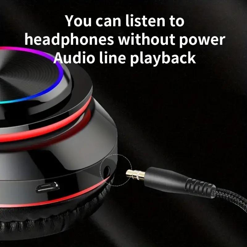 Wireless Over-ear Headphone, Noise Cancelling Headphone with LED Light &microphone & FM & SD Card Slot, Stereo Sound Bluetooth-compatible Headphone for Home Office Travel Wireless Headphones