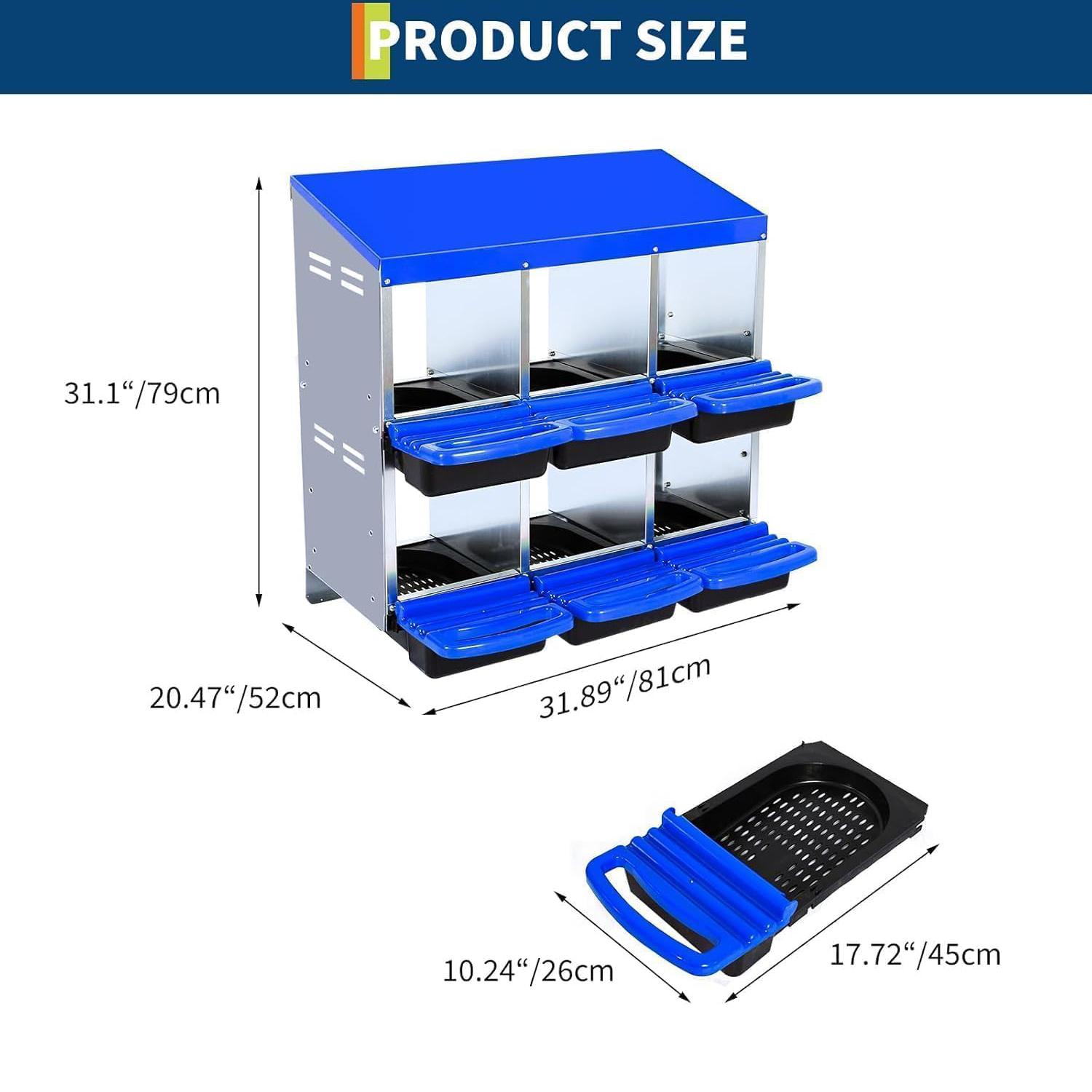 Chicken Nesting Boxes with Large Compartments & Ventilated Holes, Hens Egg Laying Boxes with Efficient Collection & Flexible Installation, 6 Holes, Blue