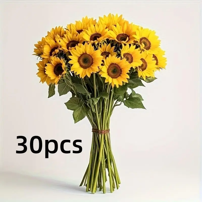 30-Pack Lifelike Artificial Sunflower Bouquets, Vibrant Fall Flowers for Weddings, Home Decor, Thanksgiving, Christmas