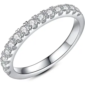 IMOLOVE Moissanite Wedding Band Wedding Rings for Women 925 Sterling Silver Rings with 18K White Gold Plated Eternity Stackable Engagement Ring Anniversary Band Size 3-12