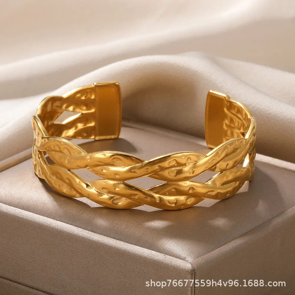 Double layered woven open bracelet