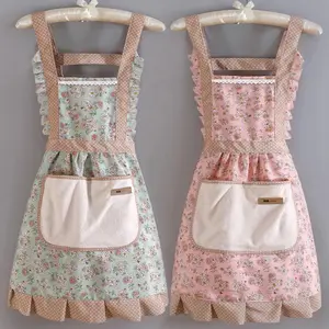 1pc Strap Canvas Floral Apron with Hood, Waterproof Oil-resistant Breathable Workwear WaistApron