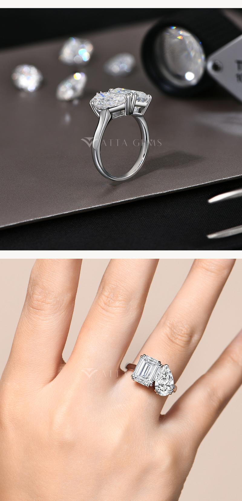 Gorgeous 4CT Octagon Cut 3CT Pear Shape Synthetic Moissanite Ring for Women Engagement  Wedding  Anniversary  Jewelry R208