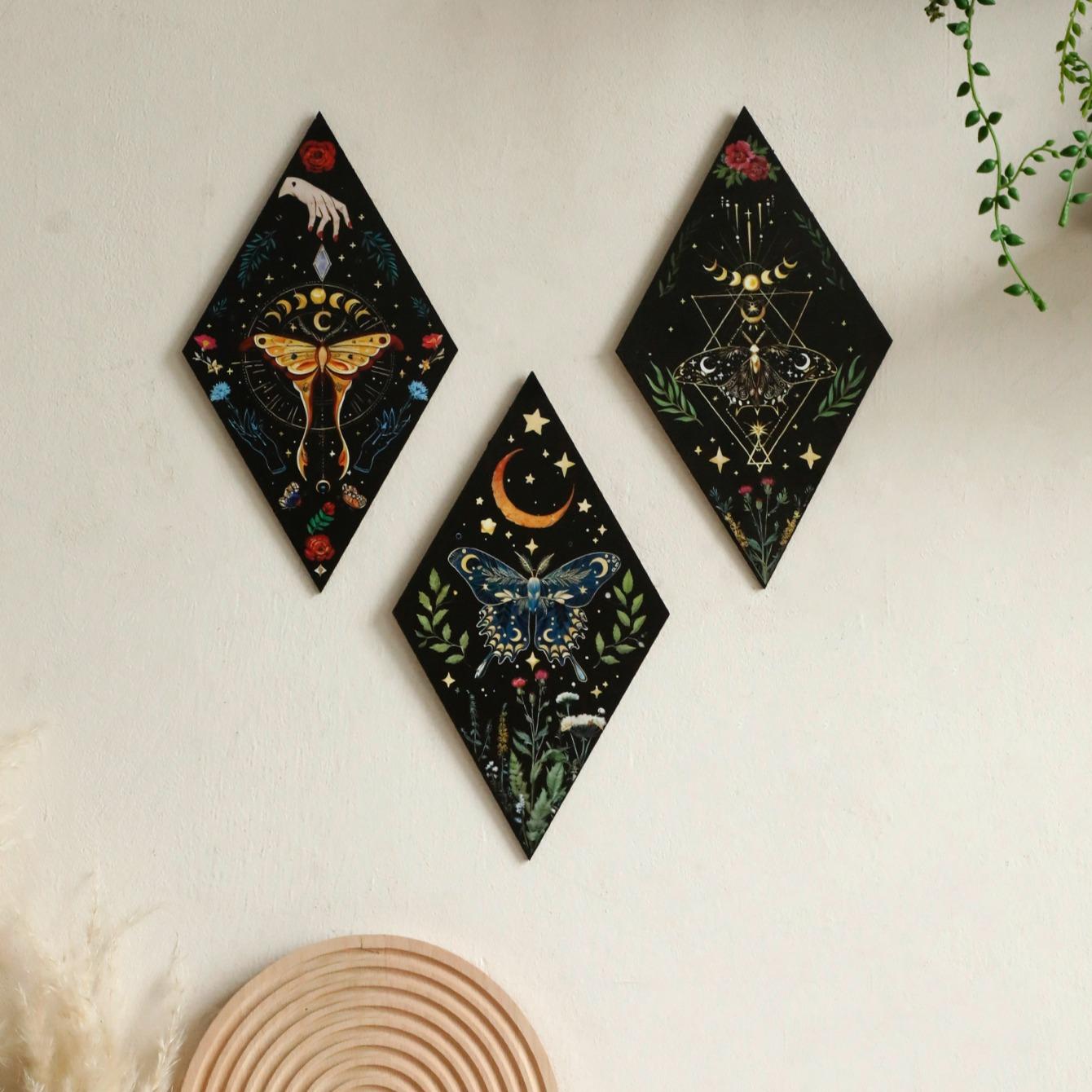 Wooden Butterfly & Moon & Star Pattern Wall Art, 3 Counts Boho Style Wall Decor, Wall Hanging Decor for Home Living Room Bedroom