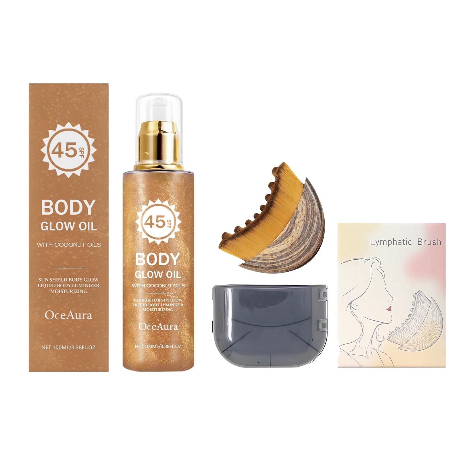 Coconut Highlighter Oil + Contour Brush (100ML+1pc), Outdoor UV Protection, Non-Greasy, Gentle Skin Care, Smooth and Comfortable