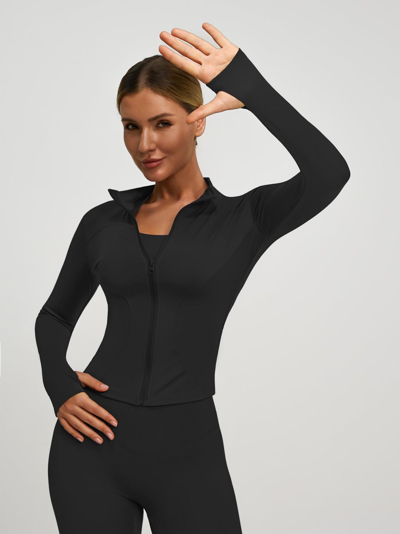 New Women's Solid Color Casual Fashion High-End Long Sleeve Quick-Dry Sports Set, Yoga Essential Jacket, Elastic Tight Yoga Pants, Activewear Clothing