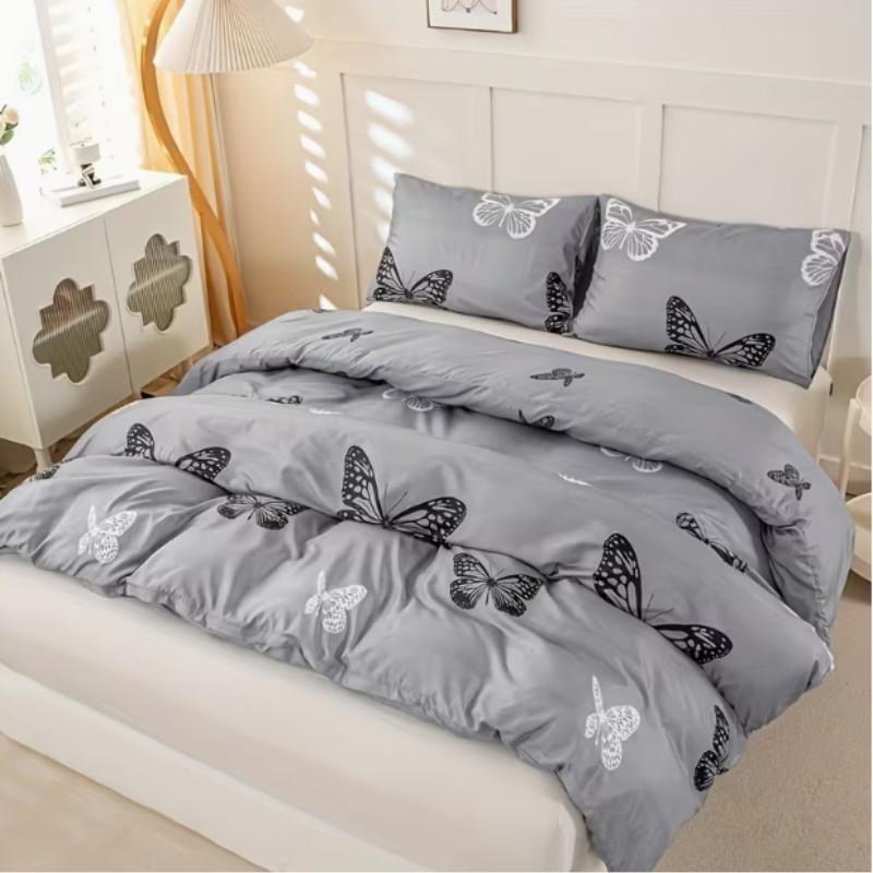 Butterfly Pattern Bedding Set, Decorative Bedding Set, Bed Sheet Sets, Soft Polyester Fiber, Zipper Closure, Includes 1 Fitted Sheet & 2 Pillowcases, All Seasons