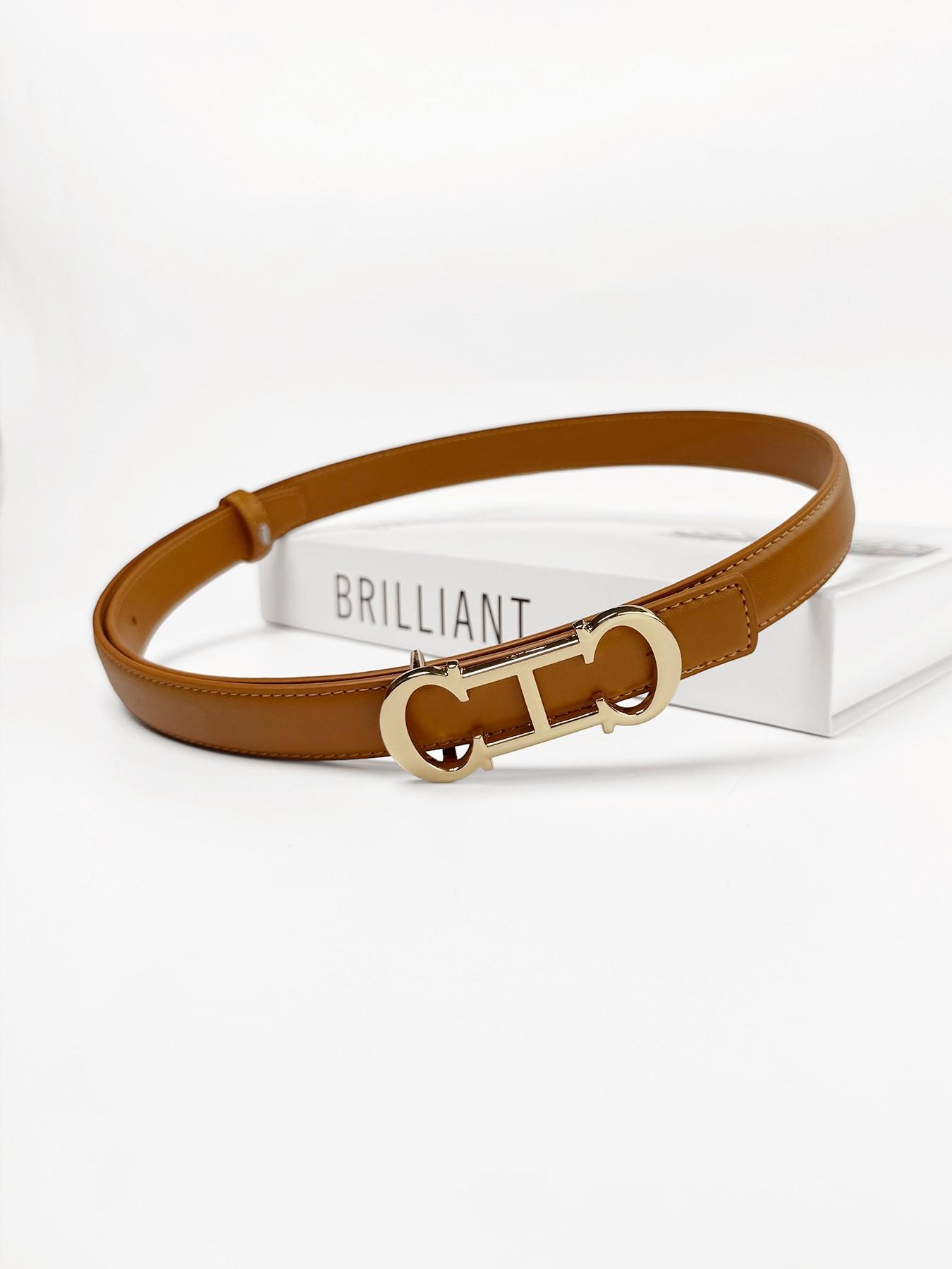 Women's Square Buckle Slim Waist Belt, Classic PU Leather Plain Retro Decorative Simple Casual Jeans Belt, All Seasons