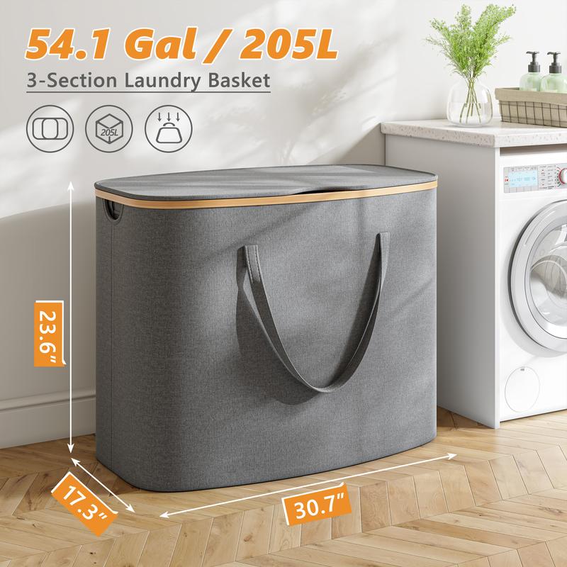 Laundry Basket with Lid, 160L-250L Laundry Hamper,2/3 Section Clothes Hamper, Hamper with Lid with Removable & Washable Bags Collapsible Hampers for Bedroom, Aesthetic for Bathroom