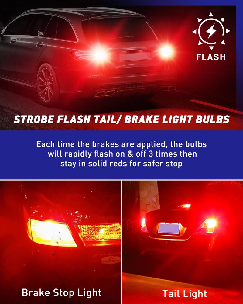 AUTOONE Red LED Strobe Tail Brake Light Bulb, Blinking CANBUS Ready 7440/7443 OR 3156/3157 LED Flashing Stop Bulbs (Not Universal), 2800LM 300% Brighter Plug and Play,for Backup Light Tail Light Brake Light Turn Signal Light Parking Light, Pack of 2