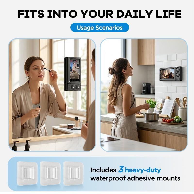 Waterproof box speaker, bathroom waterproof 360 ° rotating touch screen, Bluetooth speaker, watch movies, listen to music, phone holder Bluetooth speaker audio shower TV holder, swimming pool, kitchen, bathroom, sink