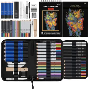 Prina 76 Pack Drawing Set Sketching Kit, Pro Art Supplies with 3-Color Sketchbook, Include Tutorial, Colored, Graphite, Charcoal, Watercolor & Metallic Pencil, for Artists Adults Teens Beginner