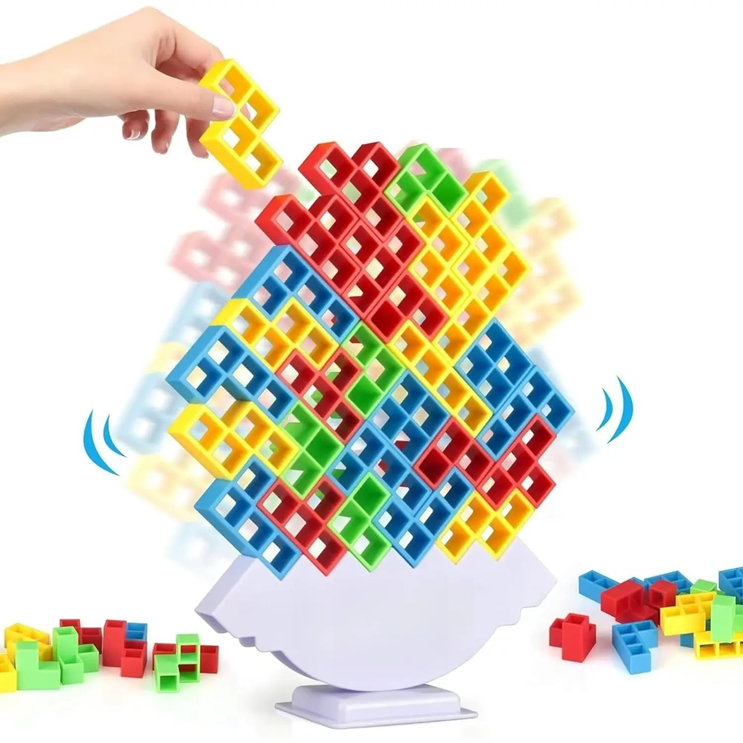 64 Pcs Stacking Tower Game with 22 Cards, Giant Tumble Balance Game for Kids, Family Games for Kids and Adults, Easter Gifts for Teen Boys & Girls, Party Board Game for Kids 6-12 & Adults