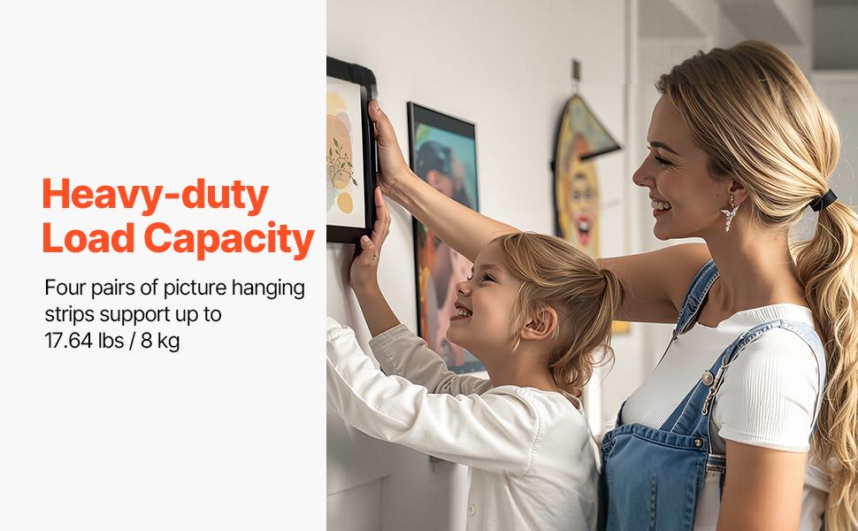 VEVOR Picture Hanging Strips, 16 Pairs, X-Large Picture Hangers with Removable Adhesive, Hook Loop Strips, Wall Hanging Strips for Damage Free Picture Hanger, Mounting of Photos, Frames, Wall Decor