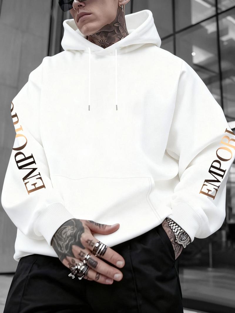 Emporio Gold Graphic Oversized Hoodie | White Streetwear Hoodie with Luxury Brand-Inspired Print | Trendy Outfit for Fashion & Streetwear Enthusiasts | Comfortable & Stylish