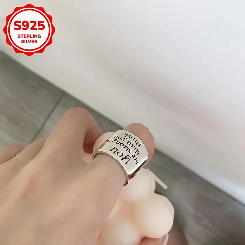 Letter inspirational ring, 925 silver ring, inspiration carving, adjustable size ring, hypoallergenic broadband, fashionable and diverse, classic and eye-catching jewelry, suitable for daily and party wear