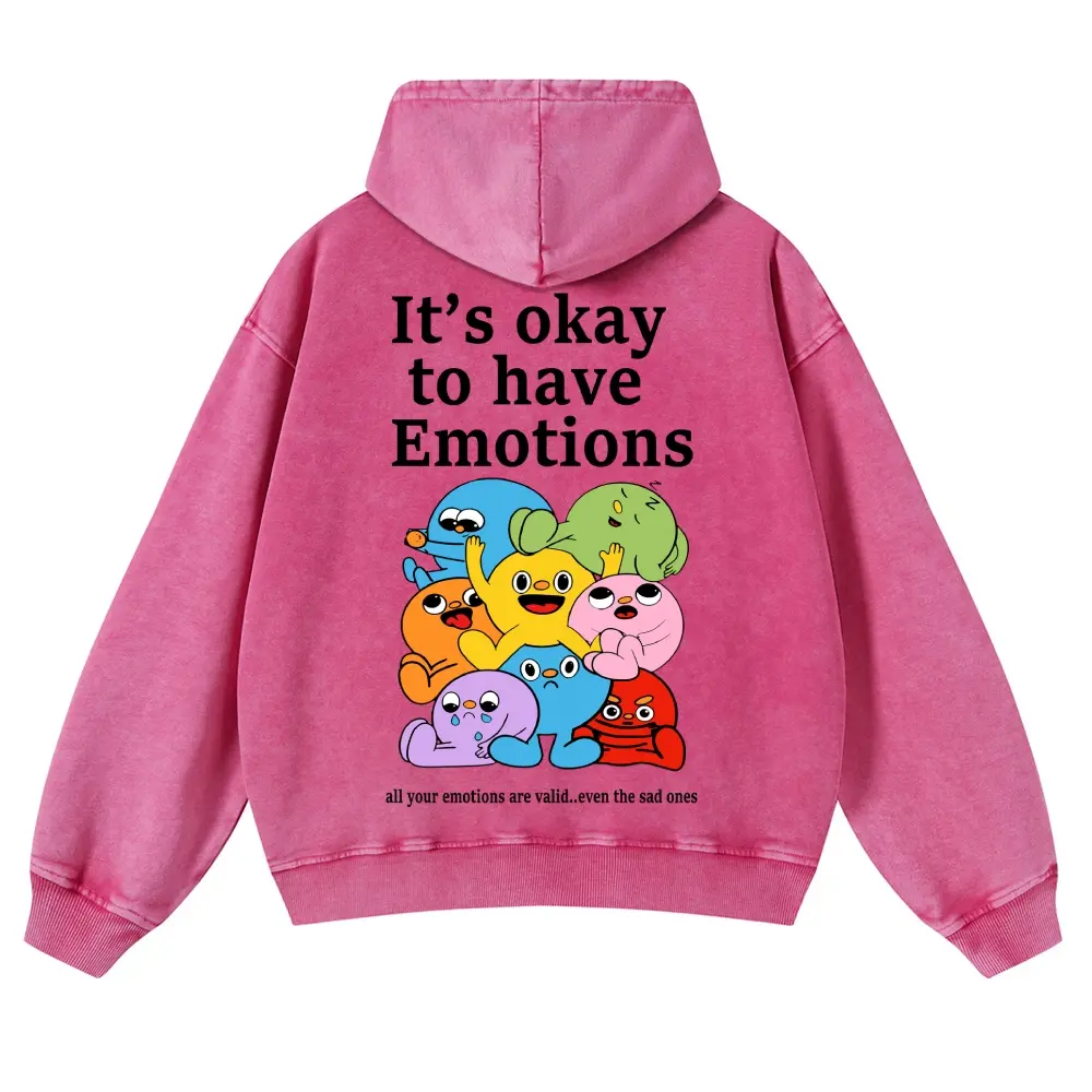 Unisex It’s okay to have Emotions 8 Colorful Beans with Expressions Graphic Washed hoodie Personalized Pattern Y2k Clothing Round Neck Washed hoodie,Women's Clothing 100% Cotton, Menswear, Top, Vintage Style,Summer Casual Oversized