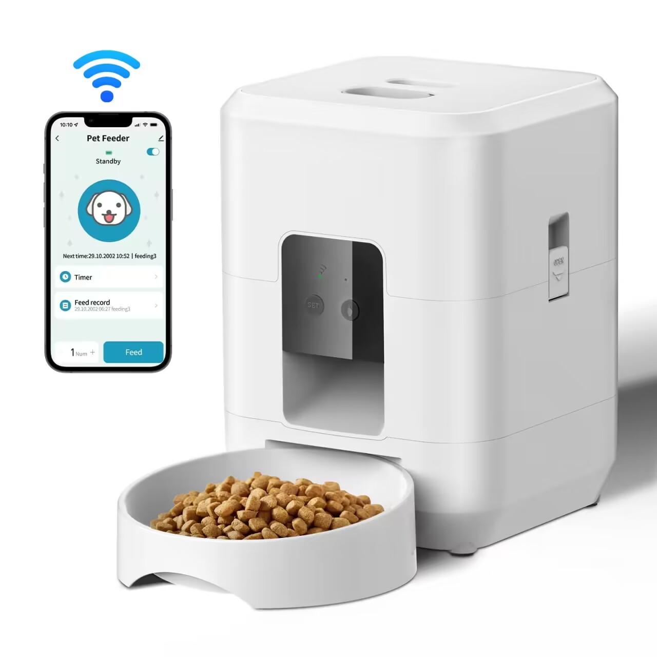 Smart Pet Feeder Machine, Graffiti APP Control Cat Automatic Feeder, Dry Food Dispenser, Suitable for Small Pets, Programmable Pet Feeder