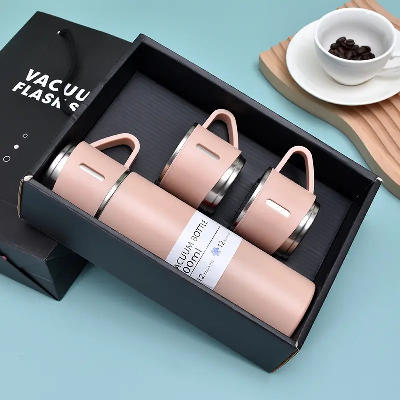 4pcs Including 3 Small Cups, 1 Water Cup, Insulated Cup Set, Insulated Tumbler Set, Travel Thermal Cup, Vacuum Insulated Tumblers, Stainless Steel Bottle 500ml/ 16.9oz, Perfect for Hot and Cold Drinks, Business and School, Three Lid, Portable Gift Set