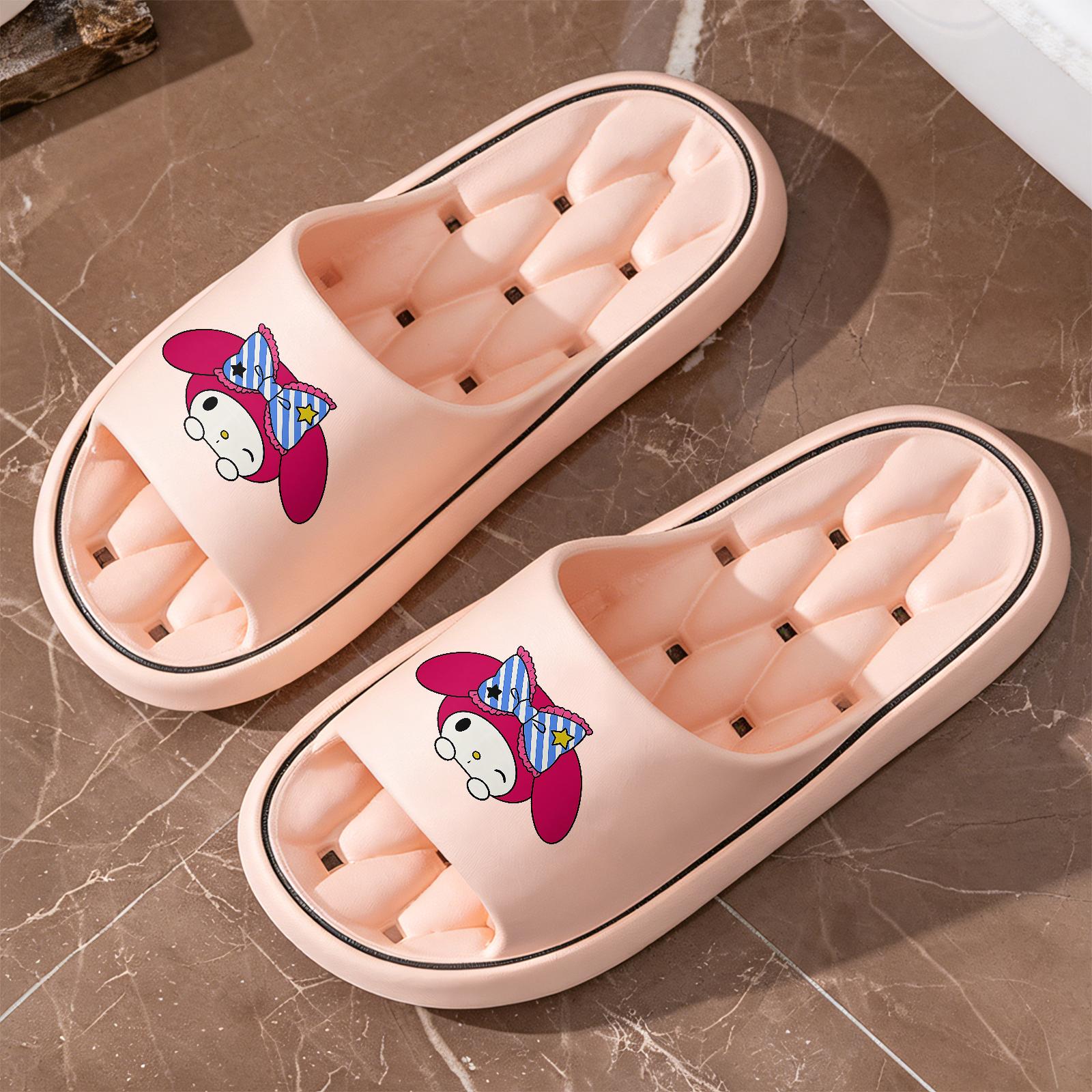 Cartoon My Melody Slippers, Soft Sole Comfortable Indoor Slippers, Girls' Heart Bow Star Pattern Slippers, Non-slip and Wear-resistant Bathroom Shower Slippers, All-season Universal Closed-toe Slip