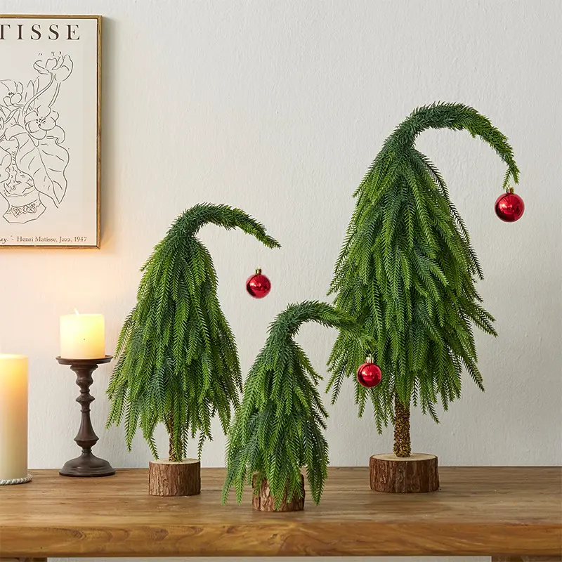 Wooden Artificial Christmas Tree with Balls, Mini Desktop Tree with Heavy Base, Holiday Decor for Office Home Table Centerpiece
