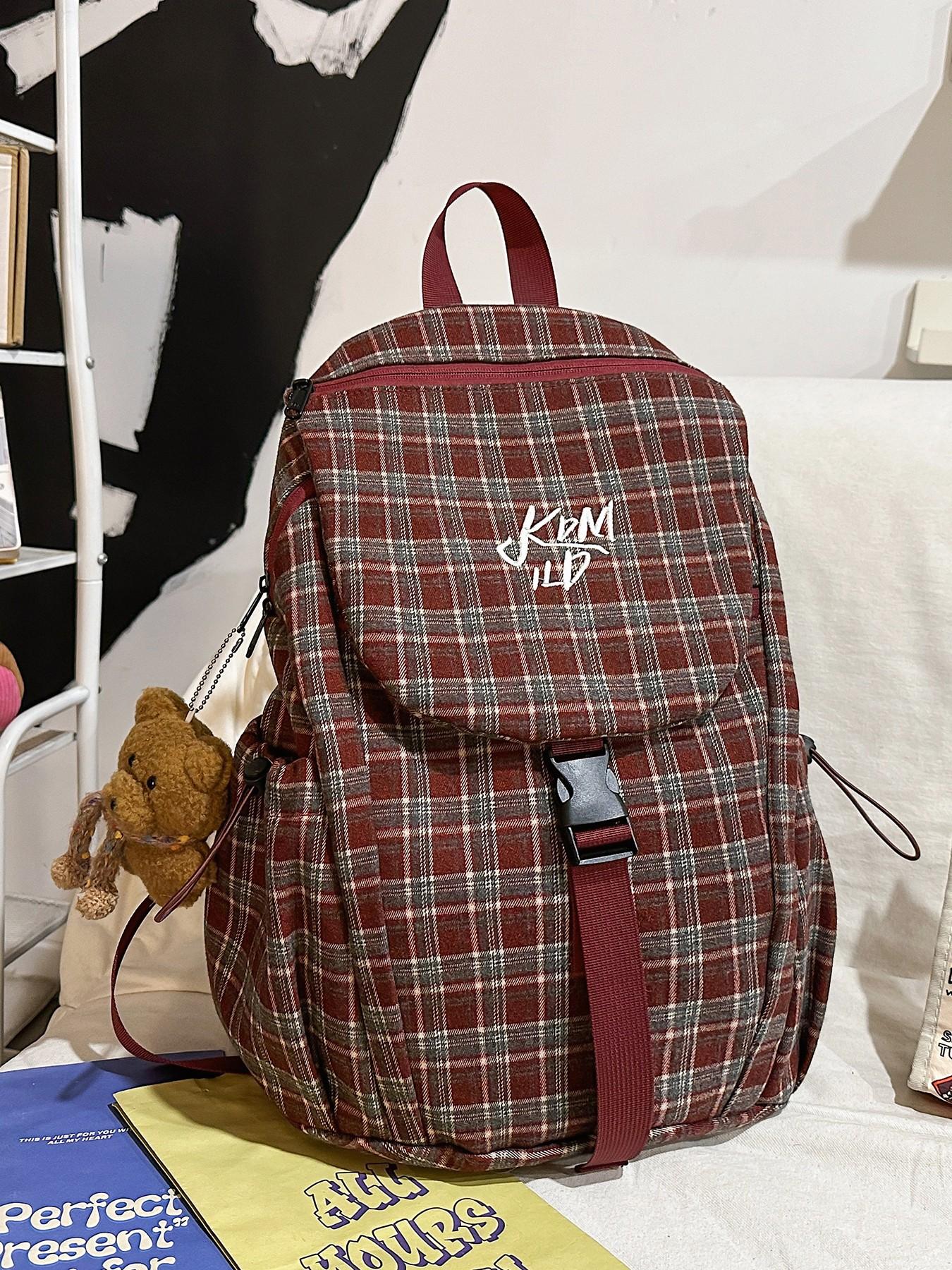 1pc  Checkered women's backpack, casual backpack, flip cover, fashionable, versatile, simple and trendy, suitable for college students' campus travel, commuting, shopping, women's backpack