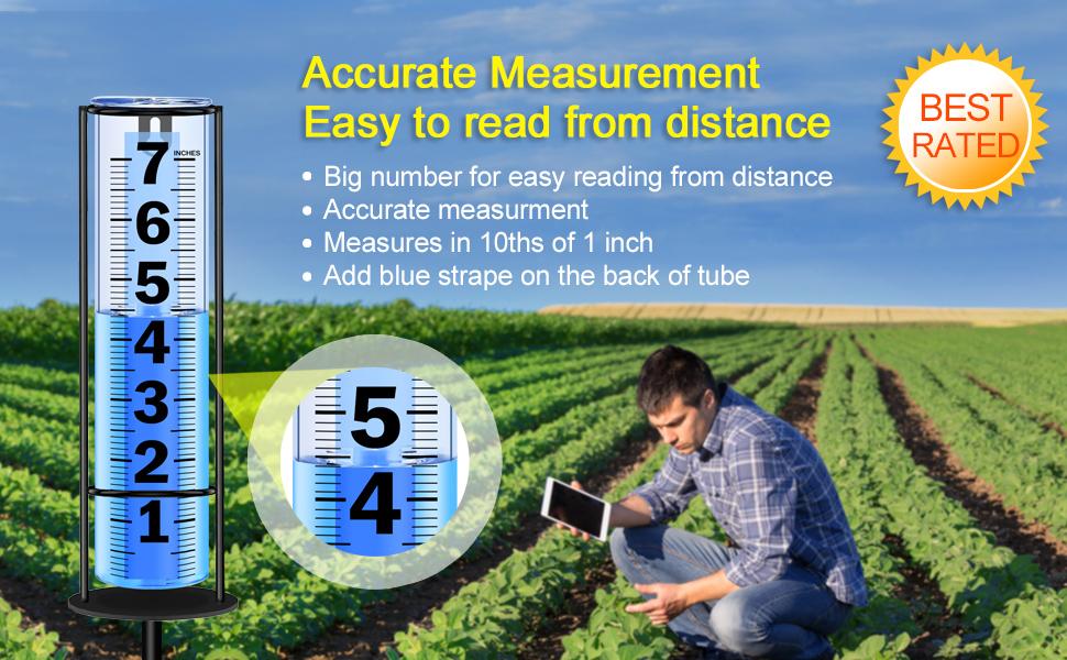 Rain Gauge Outdoor Upgraded, Accurate Freeze Proof Thickened Rain Gauges Outdoors Best Rated, Large Clear Numbers and Adjustable Height Rain Measuring Tool for Garden, Yard, Lawn, Patio, and Farm Use