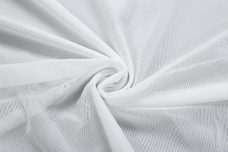 DOUCIU Summer Beach Vacation Yacht Party Sexy Hot Beautiful Cool Women'S Thin Style Solid Color Mesh See Through Long Sleeved Top Skirt Two-Piece Set