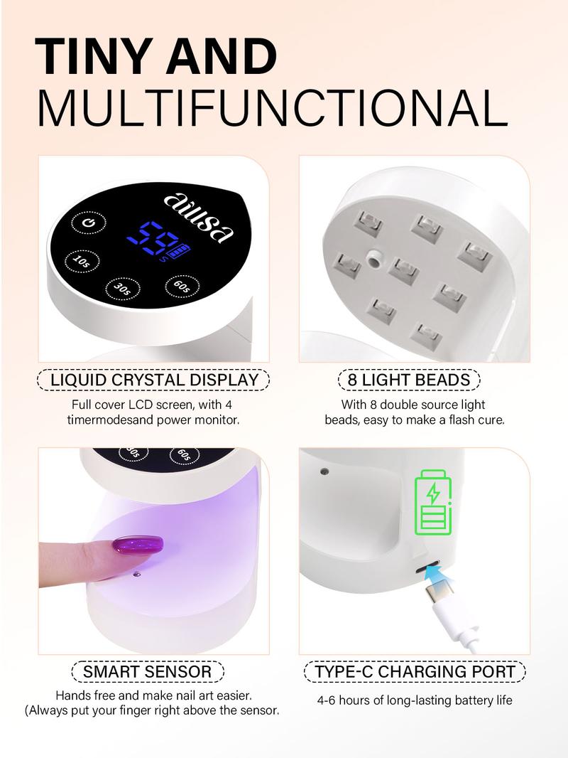 Aillsa 5 Pre-colored Almond Press on Nails Set 140Pcs in 14 Sizes, 4 Timers Setting UV Lght with Auto Sensor, Base and Top Coat,  gel x nail Tip Nails Extension for Easy DIY Nail Art  Christmas Gifts for Girls Nail Care Acrylics Manicure