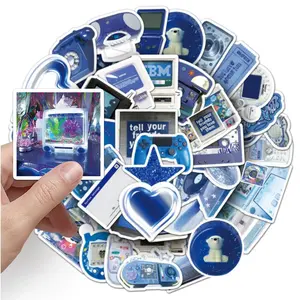 10/30/50pcs INS Retro Blue Y2K Digital Product Stickers Cartoon Graffiti Decals for Scrapbook Guitar Helmet Classic Toy Sticker