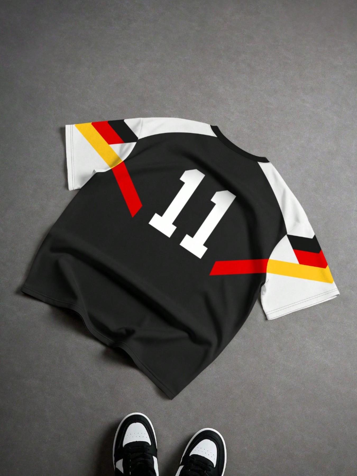 Germany Team Ger Letter Football Jersey Men Colorblock Short Sleeve Sports T-Shirt, Fan Memorial Edition