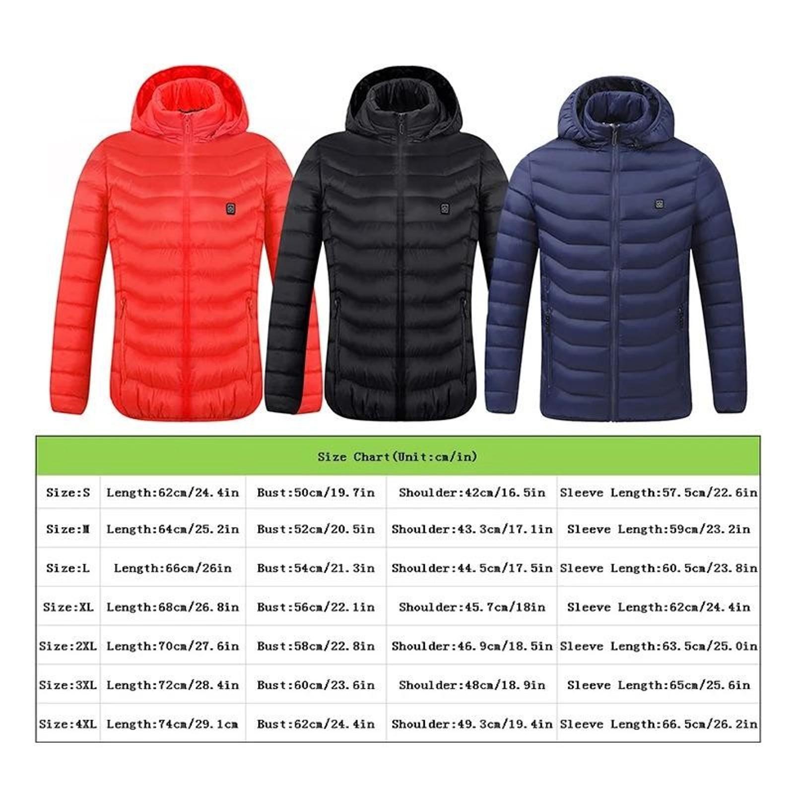Men's 4-Zone USB Heated Winter Jacket Electric Warming Outdoor Thermal Coat