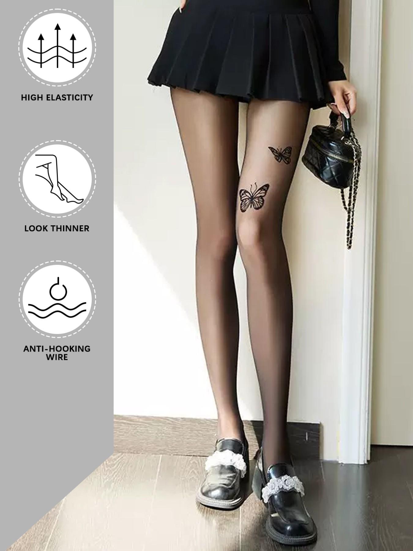 Spring Summer Women's Butterfly Print Stockings, Sexy Mesh Underwear Socks, Anti-Pilling Silk Socks, Elegant Fitted Design
