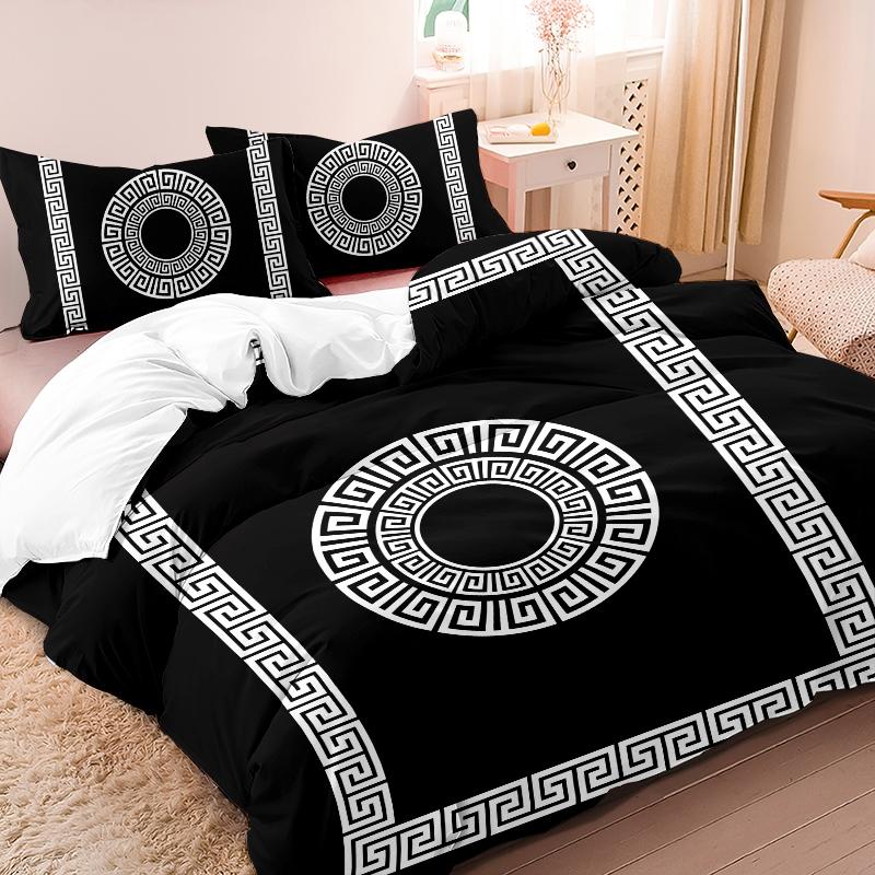 3-Piece Quilt Cover Set, Modern Style Houndstooth Border Pattern, Soft Breathable, Ideal for Bedroom Dorm Home Gifts