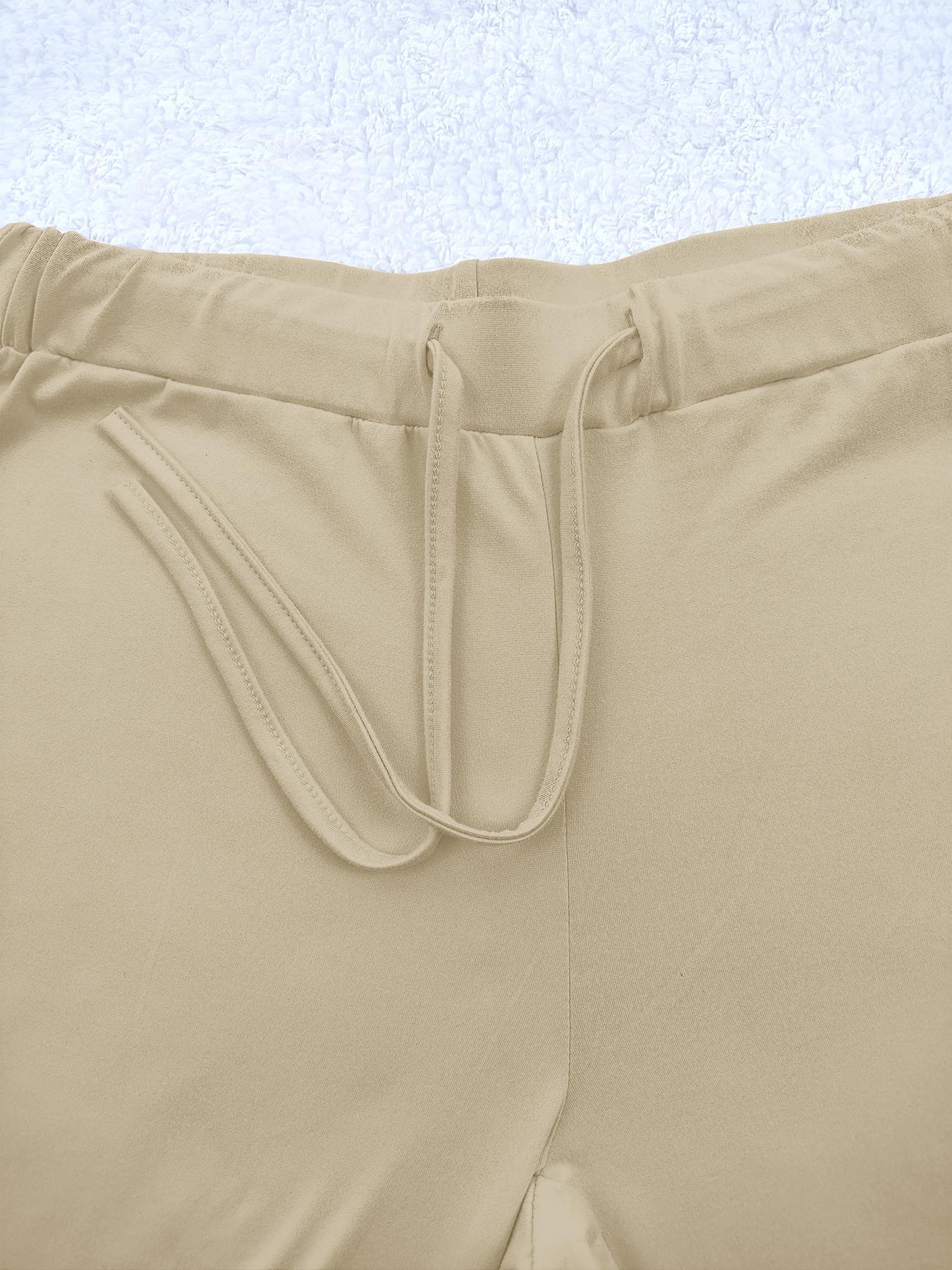 Women's Fashionable Big Size Casual Round Neck Short Sleeve Top & Loose Fit Straight Pants Set, Spring & Fall Comfortable Plain Design