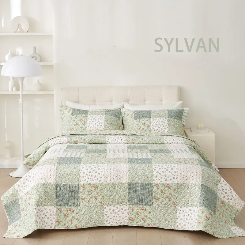 Sylvan Design Patchwork Quilt Set, 2/3-Pc Prewashed Bedding Set with Bedspread & Coverlet, Available Sizes: 229x229, 2x50x70, 5cm