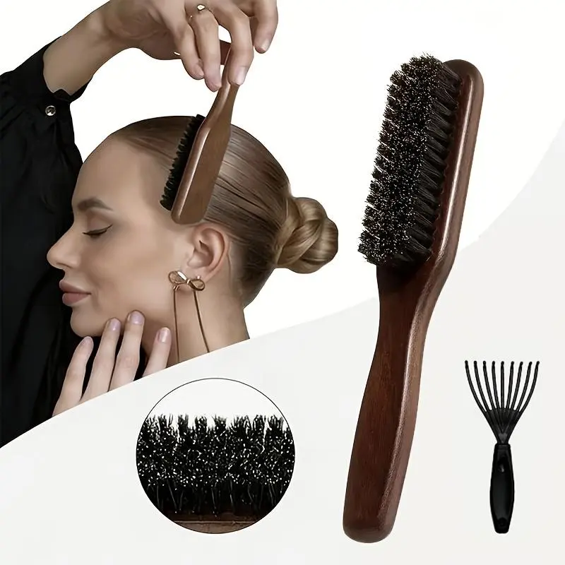 Bristle Smoothing Comb Set (Includes 1 Brush & 1 Cleaning Claw/1pack Hair Rope)- Easy Styling And Maintenance, Tames Frizz And Creates Smooth, Sleek Hair, Unisex - Wooden Handle, Back-to-School And Travel Essential, Women's Hairbrush, Detangling Comb