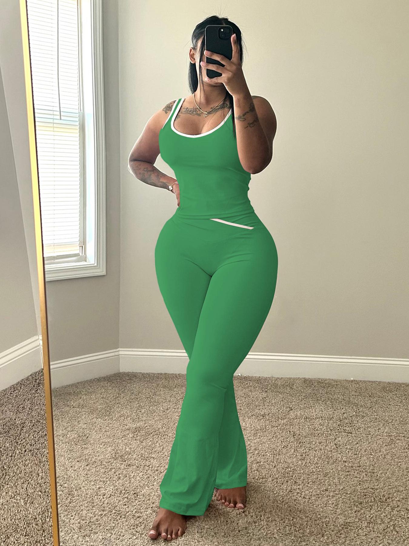 USBoutique Chic Colorblock Crmon Tank &. Dlarod PanteSet | Women's Sleeveless Gym YogaOutfit