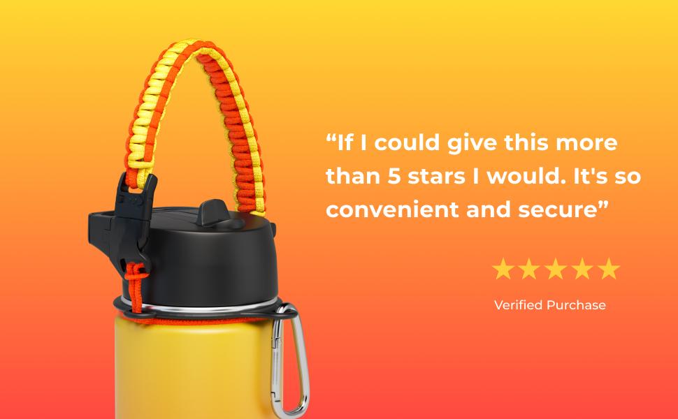 Paracord Handle for Wide Mouth Water Bottles - Wide Fit, Unisex Outdoor Gear, Braided Rope, Secure Carry, Durable Carrier, Safety Ring, Carabiner, 7-Core Survival Strap, Seven-Core, Survival Straps