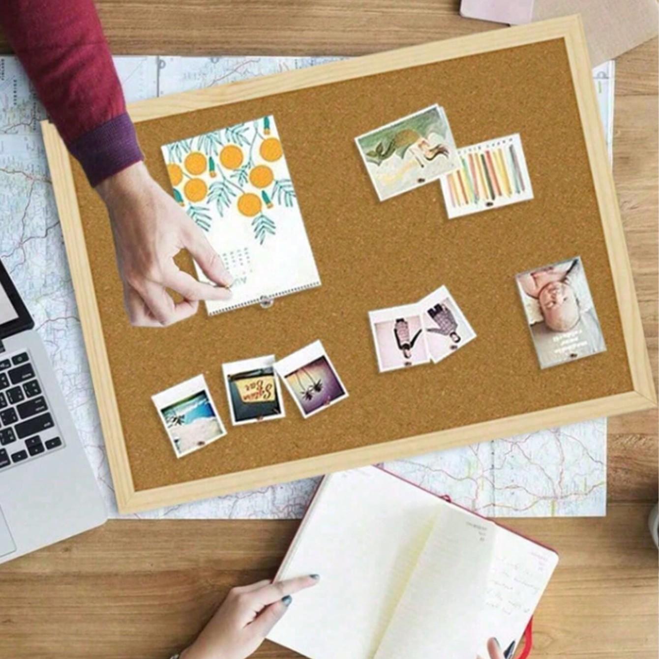 Wooden Frame Cork Board, Decorative Memo Board for Office and Home, Wall Decoration for Classroom, Message or Vision Board for School and Family