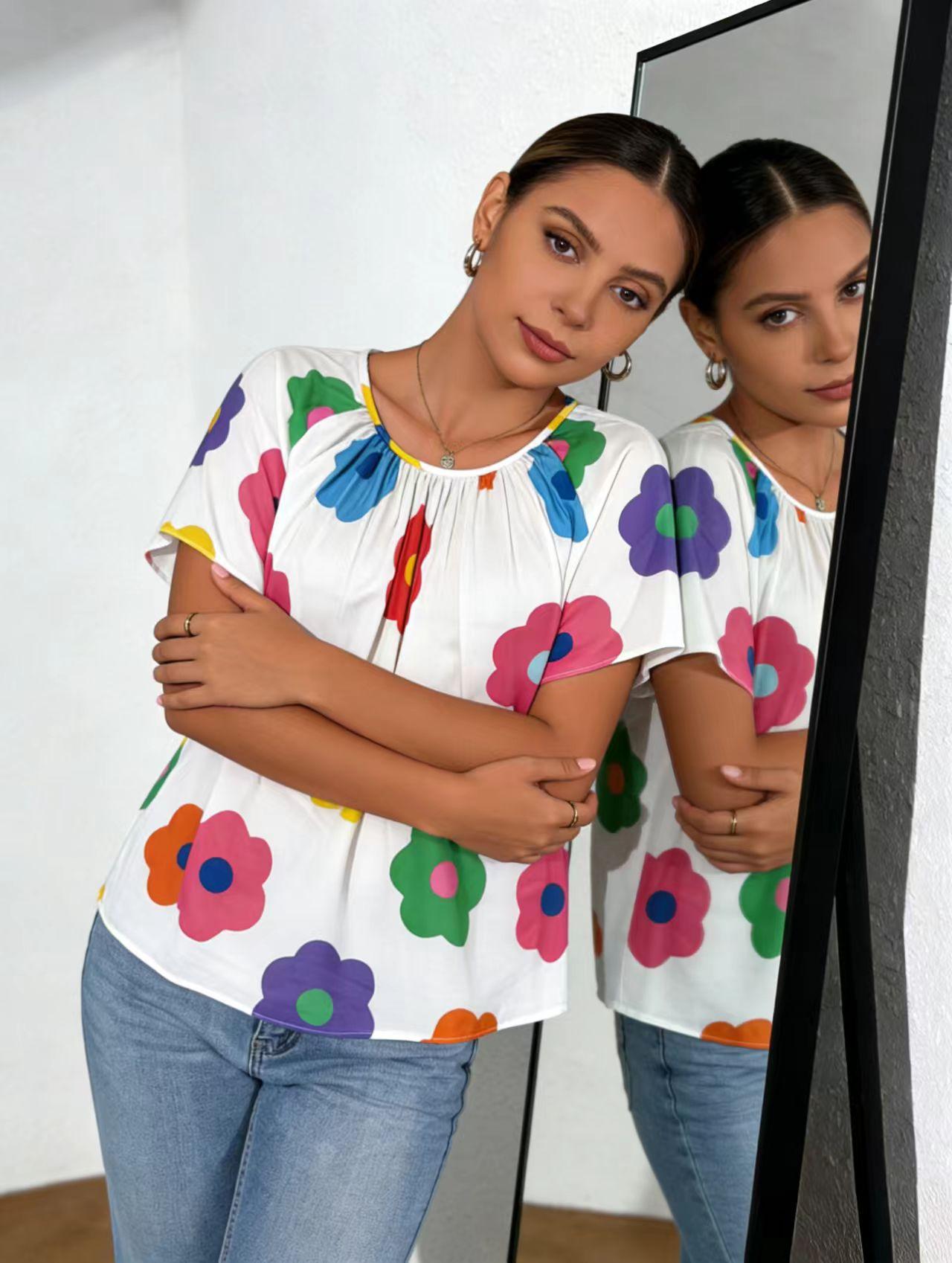 Fashion Sunflower Random Print T-Shirt, Casual Summer Top, Comfortable Cotton Material, Perfect for Daily Wear, Women's Fashion Tee