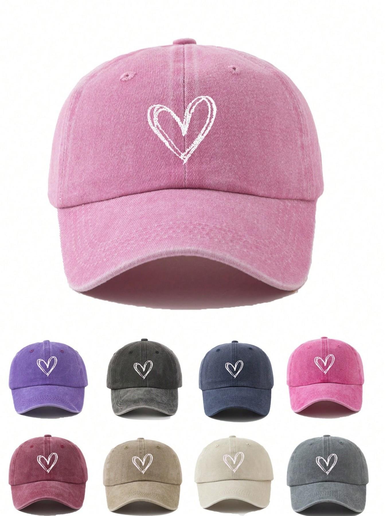 1PC Women's Embroidered Heart Baseball Hat, Adjustable Sun Protection Casual Cap, Ideal for Outdoor Spring Fall Travel Beach, Unisex 2000s Shade Hat