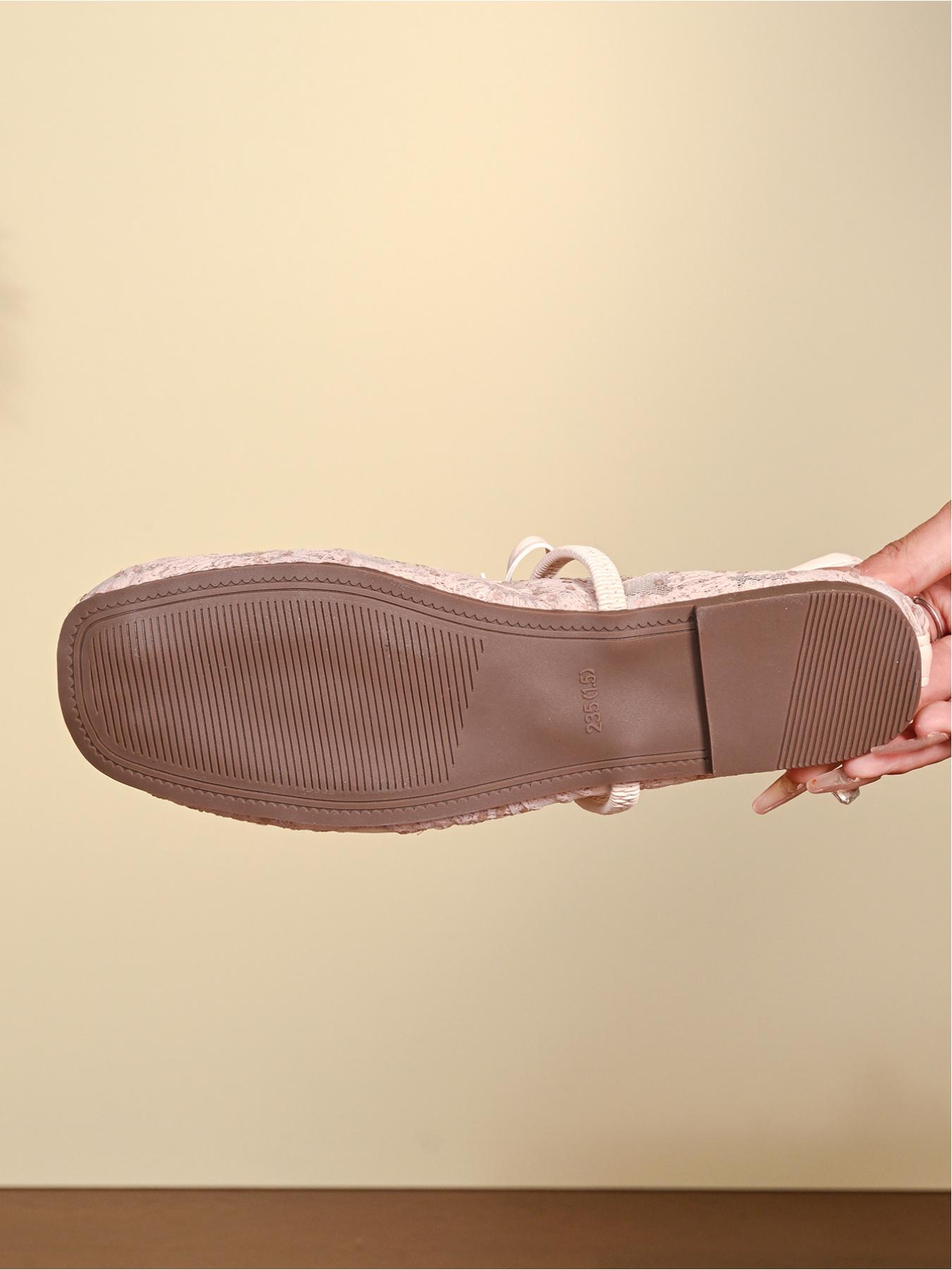 Women's Lace Mesh Mary Jane Flats, Bowknot Ballerina Shoes for Summer, Classic Ballet Flats, Casual Flat Footwear