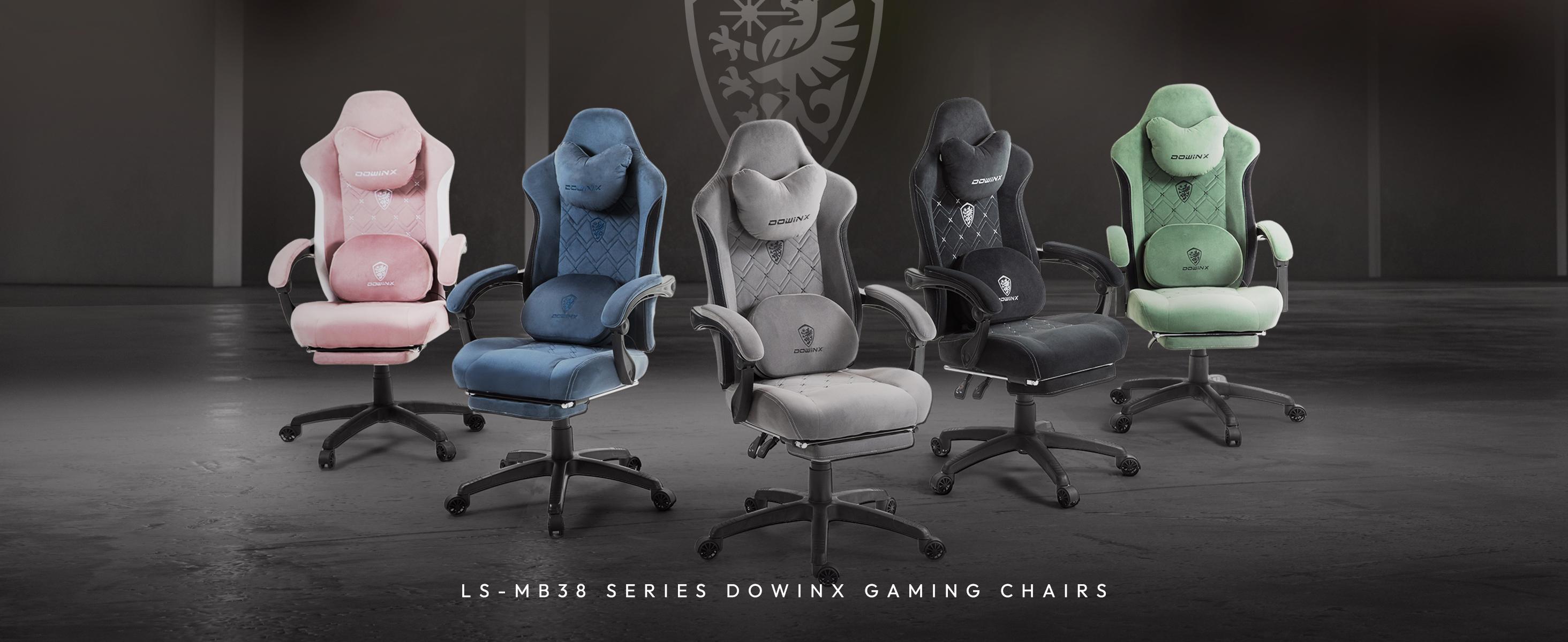 Dowinx Fabric Gaming Chair with Heated Massage Lumbar Support, Gaming Chairs for Adults, Big and Tall Gamer Chair with Pocket Spring Cushion and Footrest, Recliner High Back PC Chair for Adult, Black