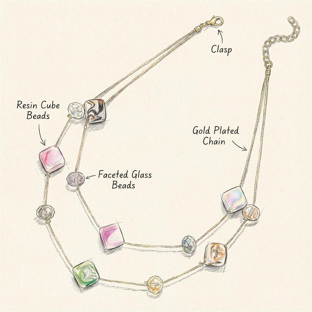 Minimalist Geometric White Aurora Square Necklace for Women Double Layer Locket Chain Elegant Modern Fashion Jewelry