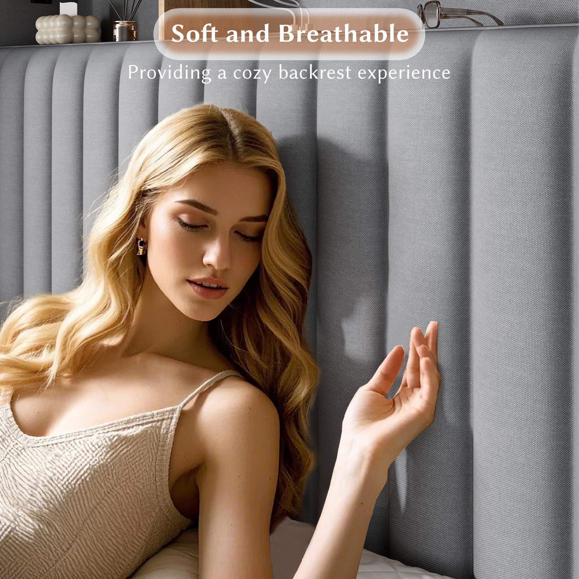 Luxury King/Queen/Full Bed Frame with Storage Shelf & 2 Drawers,NO MATTRESS, Upholstered Bed Frame with LED &Power Outlet, Holds 1000lbs, No Noise, Metal Frame & Wood Slats