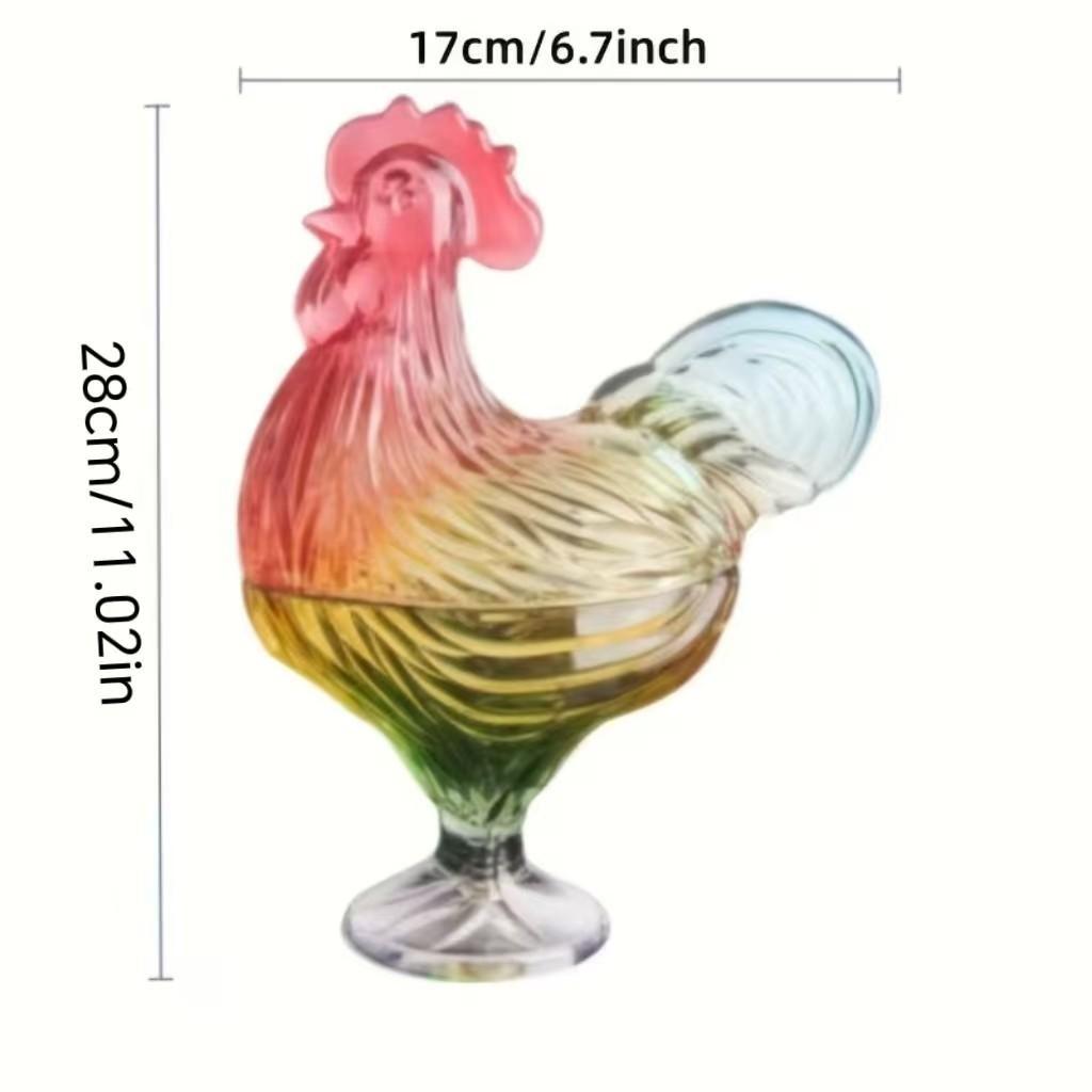 Premium Colored Rooster Shaped Glass Sealed Jar, Beautiful Crystal Candy Dried Fruit Container, Reusable Multipurpose Storage, Home Decor